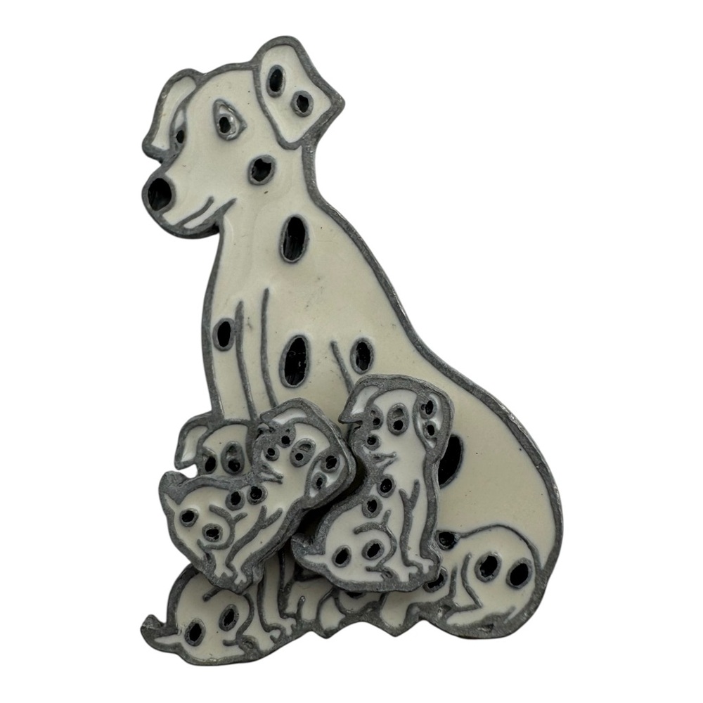 Vintage Dalmatian Dog with Puppies Brooch‎ – 1.75” Enamel & Metal Pin